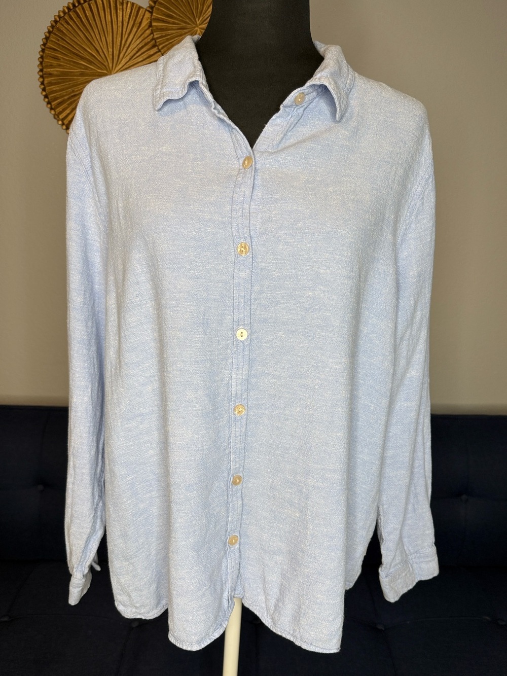 Orvis Light Blue Linen Blend Button-Up Long Sleeve Tunic Shirt size XXL